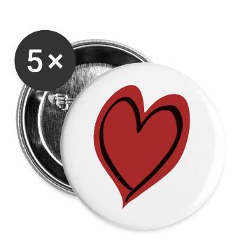 Cœur rouge noir - Lot de 5 grands badges (56 mm) - blanc - Devant
