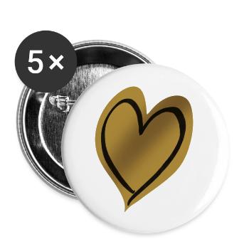 Heart Gold Black - Buttons large 2.2''/56 mm (5-pack) - white - Front