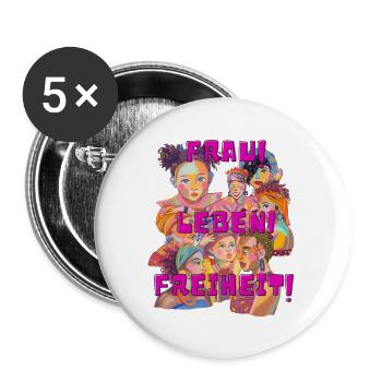 Frau! Leben! Freiheit! - Buttons groß 56 mm (5er Pack) - Weiß - Vorne