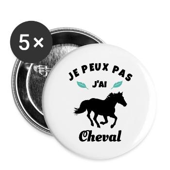 je peux pas j'ai cheval équitation - Lot de 5 grands badges (56 mm) - blanc - Devant