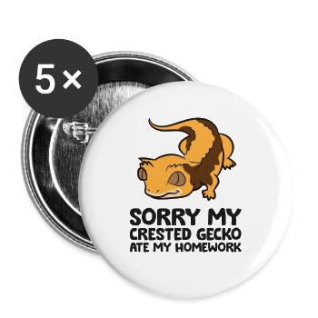 Sorry My Crested Gecko Ate My Homework Schule - Buttons groß 56 mm (5er Pack) - Weiß - Vorne