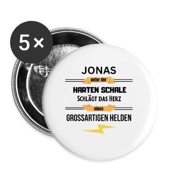 Jonas unter harte Schale eines Großartigen Helden - Buttons groß 56 mm (5er Pack) - Weiß - Vorne