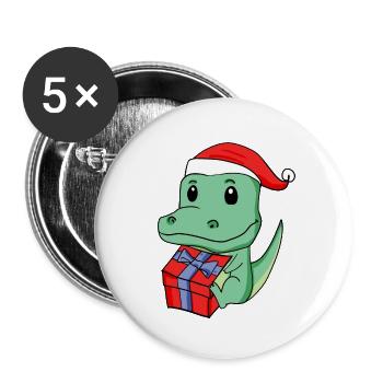 Noël Crocodile Bébé avec Cadeau - Lot de 5 grands badges (56 mm) - blanc - Devant