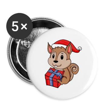 Bébé écureuil de Noël avec cadeau - Lot de 5 grands badges (56 mm) - blanc - Devant