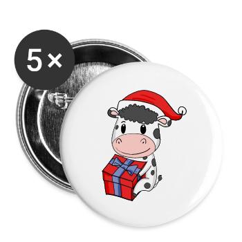 Christmas Cow Baby with Gift - Buttons large 2.2''/56 mm (5-pack) - white - Front