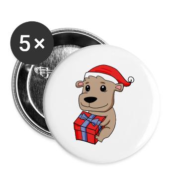 Bébé ours de Noël avec cadeau - Lot de 5 grands badges (56 mm) - blanc - Devant