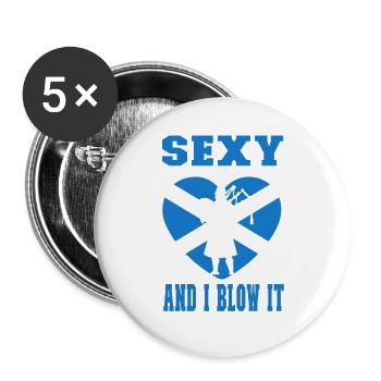 Dudelsack Dudelsackspieler Sexy an i blow it - Buttons groß 56 mm (5er Pack) - Weiß - Vorne