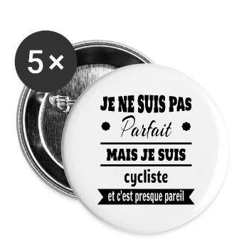 Pas parfait mais cycliste vélo humour - Lot de 5 grands badges (56 mm) - blanc - Devant