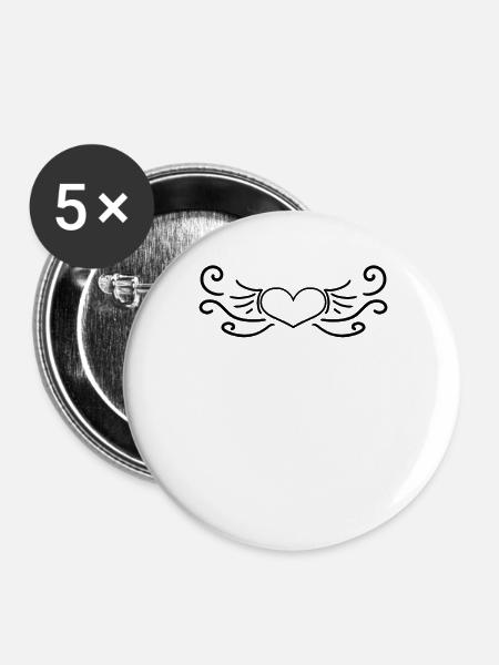 Herz Schwarz - Buttons groß 56 mm (5er Pack) - Weiß