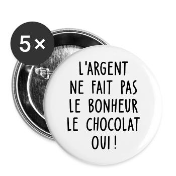 cadeau humour chocolat - Lot de 5 grands badges (56 mm) - blanc - Devant