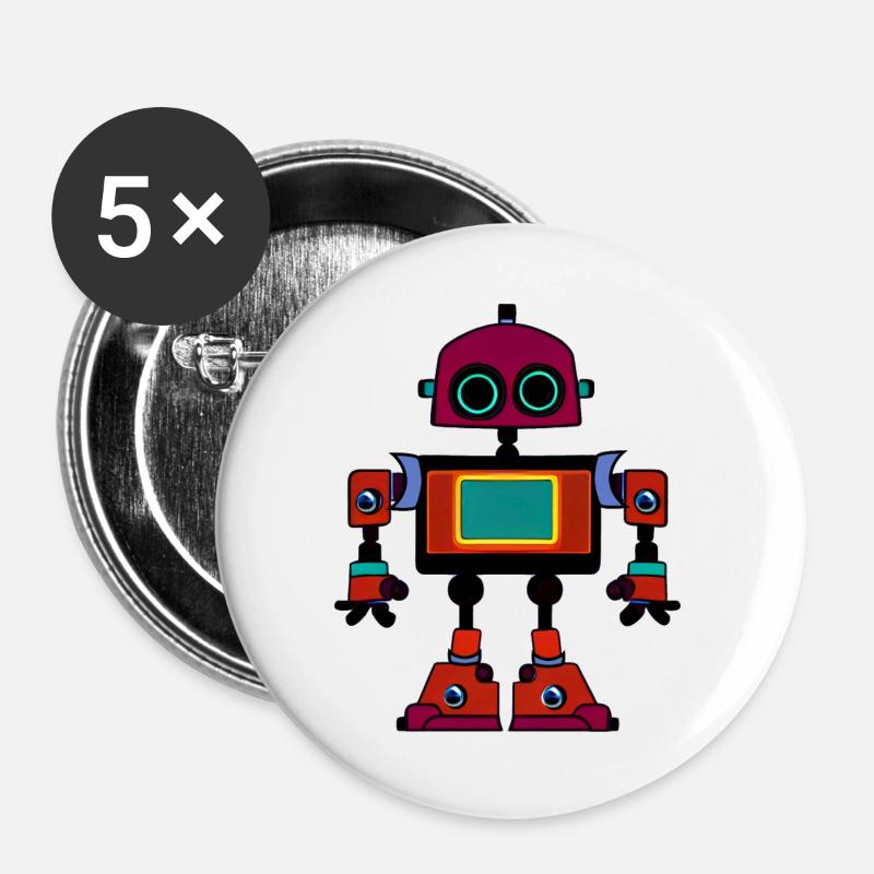 Colorful Retro Robot - Buttons large 2.2''/56 mm (5-pack) - white