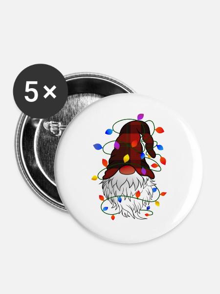 Weihnachts Gnom mit Lichterkette - Buttons groß 56 mm (5er Pack) - Weiß