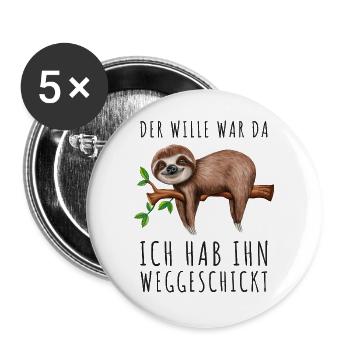 Faultier Sarkasmus Morgenmuffel Langschläfer - Buttons groß 56 mm (5er Pack) - Weiß - Vorne