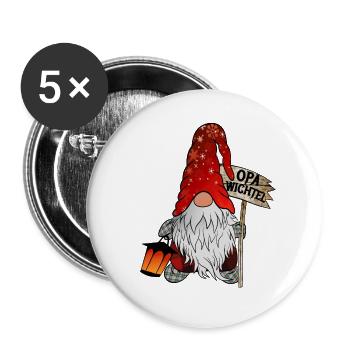 Opa Wichtel Weihnachts Zwerg - Buttons groß 56 mm (5er Pack) - Weiß - Vorne