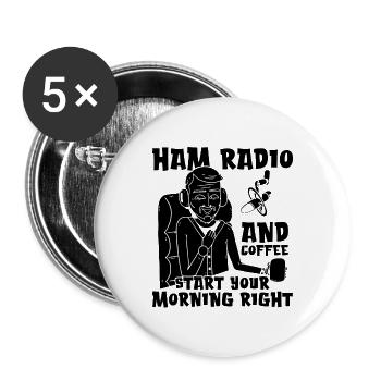 Opérateur d’antenne radio Ham Radio et Coffee Starts - Lot de 5 grands badges (56 mm) - blanc - Devant