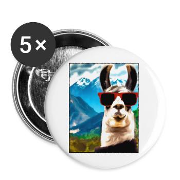 Lama Portrait Mountain Gift - Buttons large 2.2''/56 mm (5-pack) - white - Front