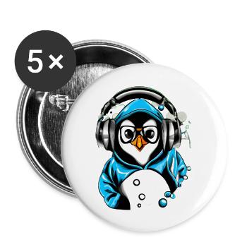 Penguin with blue sweater - Buttons large 2.2''/56 mm (5-pack) - white - Front