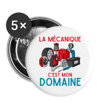La mécanique est mon domaine 1 - Lot de 5 grands badges (56 mm) - blanc - Devant