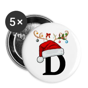 Lettre D bonnet de Noël - Lot de 5 grands badges (56 mm) - blanc - Devant
