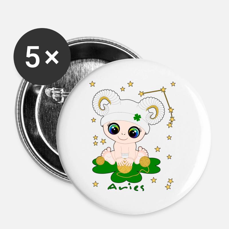 sternzeichen_aries - Buttons groß 56 mm (5er Pack) - Weiß