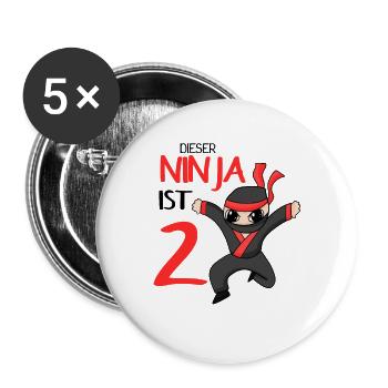 2. Geburtstag Junge 2 Jahre alt Ninja - Buttons groß 56 mm (5er Pack) - Weiß - Vorne