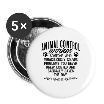 Travailleur en contrôle des animaux Chien Catcher Animal Officer - Lot de 5 grands badges (56 mm) - blanc - Devant