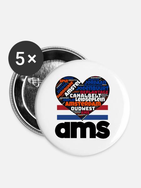 Amsterdam - Buttons groß 56 mm (5er Pack) - Weiß