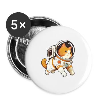 Space Cat Cute - Lustiger Tierhumor - Buttons groß 56 mm (5er Pack) - Weiß - Vorne