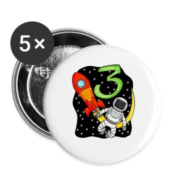 3. Geburtstag - 3 Jahre alt Junge Astronaut - Buttons groß 56 mm (5er Pack) - Weiß - Vorne