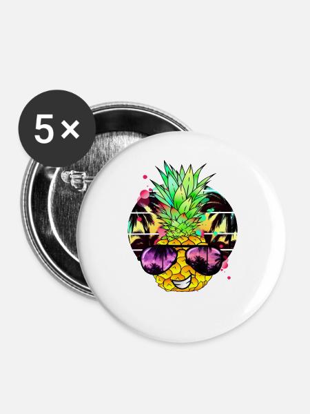 Exotische Ananas mit Sonnenbrille - Buttons groß 56 mm (5er Pack) - Weiß