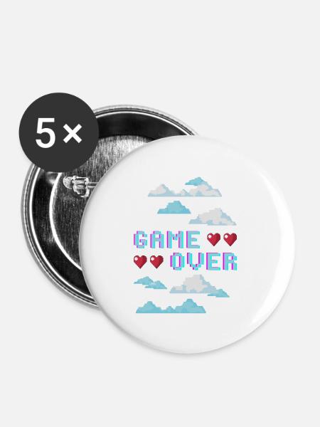 GAME OVER - Buttons groß 56 mm (5er Pack) - Weiß