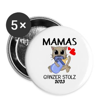 Baby 2023 - Geburt Schwanger 2023 - Buttons groß 56 mm (5er Pack) - Weiß - Vorne