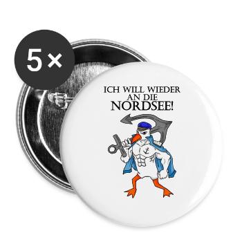 Nordsee Plattdeutsch Spruch Moin Möwe Anker - Buttons groß 56 mm (5er Pack) - Weiß - Vorne