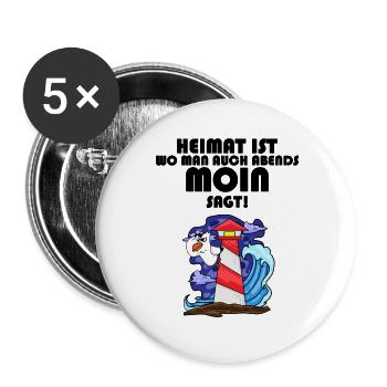 Nordsee Plattdeutsch Spruch Moin Möwe Leuchtturm - Buttons groß 56 mm (5er Pack) - Weiß - Vorne