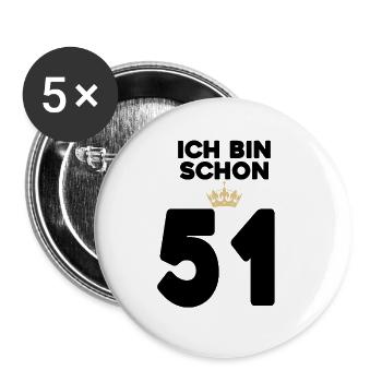 51. Geburtstag Geschenk - 51 Jahre mit Krone - Buttons groß 56 mm (5er Pack) - Weiß - Vorne