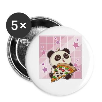 Süßer Kawaii Panda, Der Pizza Isst Anime Manga - Buttons groß 56 mm (5er Pack) - Weiß - Vorne