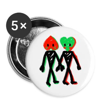 Paar Herz - Buttons groß 56 mm (5er Pack) - Weiß - Vorne