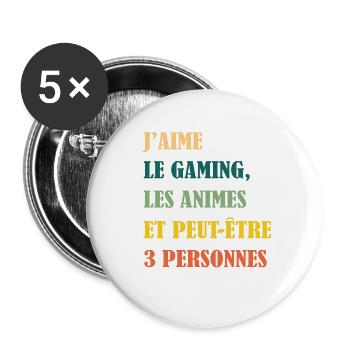 J'aime les animes et peut-etre 3 personnes - manga - Lot de 5 grands badges (56 mm) - blanc - Devant
