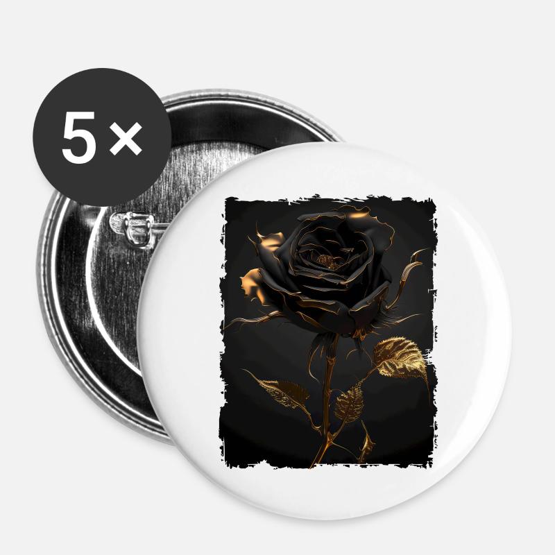 Black Gold Rose - Buttons large 2.2''/56 mm (5-pack) - white