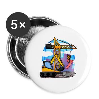 7ème anniversaire 7 ans grue chantier excavatrice garçon - Lot de 5 grands badges (56 mm) - blanc - Devant