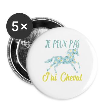 Je peux pas j'ai cheval florale poney equitation - Lot de 5 grands badges (56 mm) - blanc - Devant