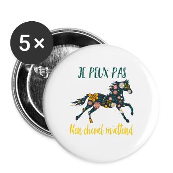 Je peux pas mon cheval m'attend - florale poney - Lot de 5 grands badges (56 mm) - blanc - Devant