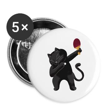 Table Tennis Katze Pingpong Outfit Cat Tischtennis - Buttons groß 56 mm (5er Pack) - Weiß - Vorne