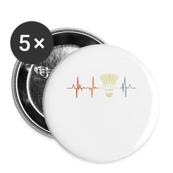 Battement de cœur de badminton - Lot de 5 grands badges (56 mm) - blanc - Devant