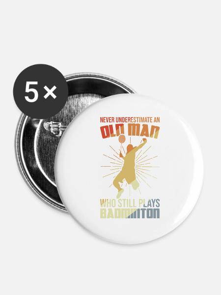Badminton Großvater - Buttons groß 56 mm (5er Pack) - Weiß