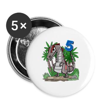 5 Jahre alt - 5. Geburtstag mit Tier Motiv - Buttons groß 56 mm (5er Pack) - Weiß - Vorne