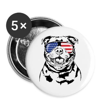 STAFFORDSHIRE BULL TERRIER America Flag Dogs - Buttons large 2.2''/56 mm (5-pack) - white - Front