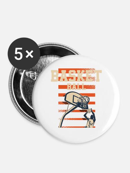 Basketball Basketballer - Buttons groß 56 mm (5er Pack) - Weiß