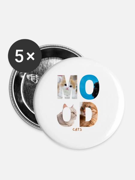Mood Cats - Buttons groß 56 mm (5er Pack) - Weiß