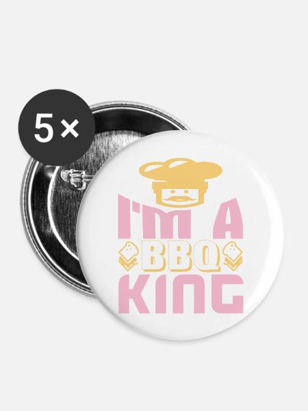 ICH BIN EIN BBQ-KÖNIG - Buttons groß 56 mm (5er Pack) - Weiß